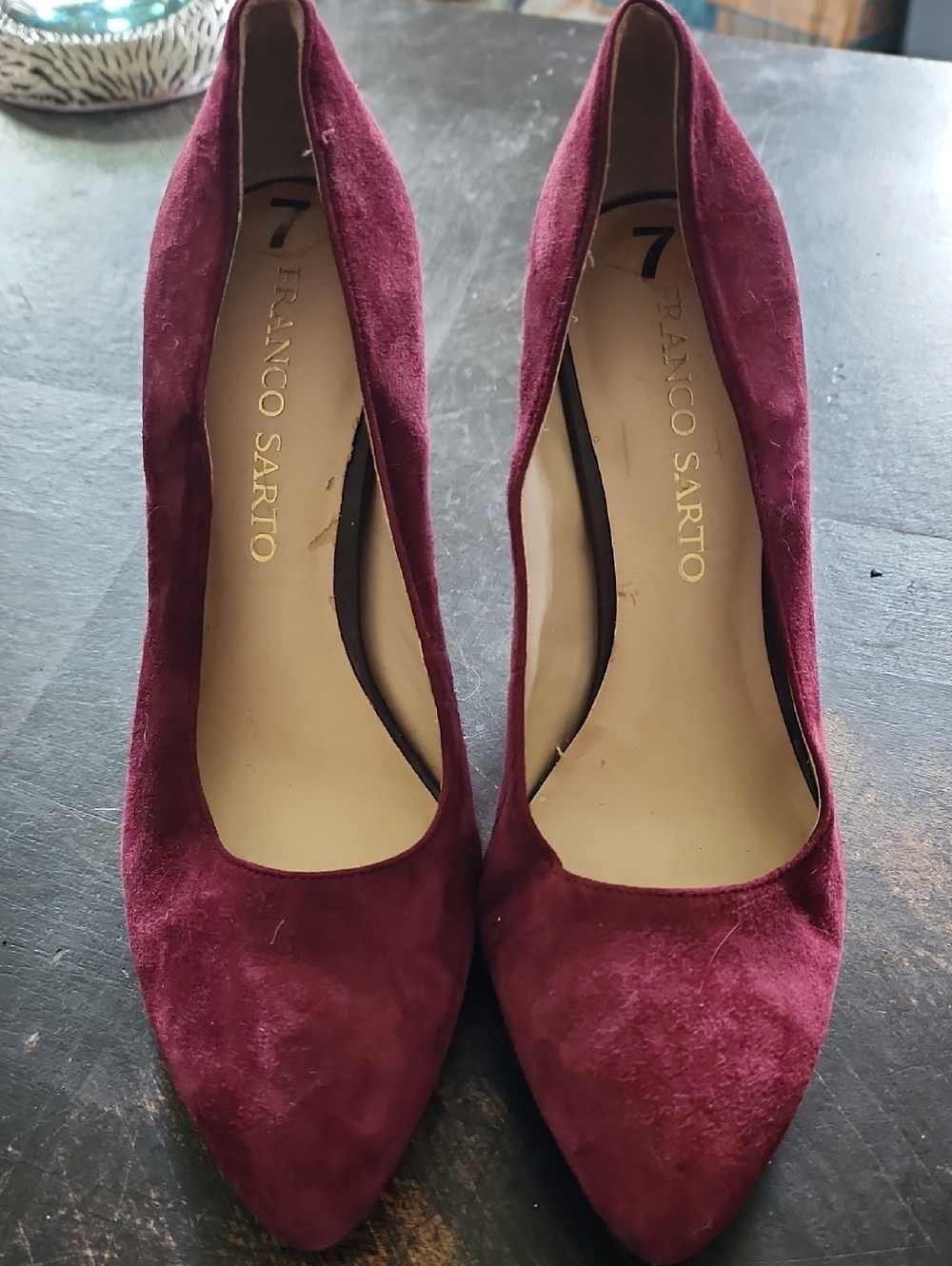 Franco Sarto Burgundy Suede Pointed-Toe Pumps